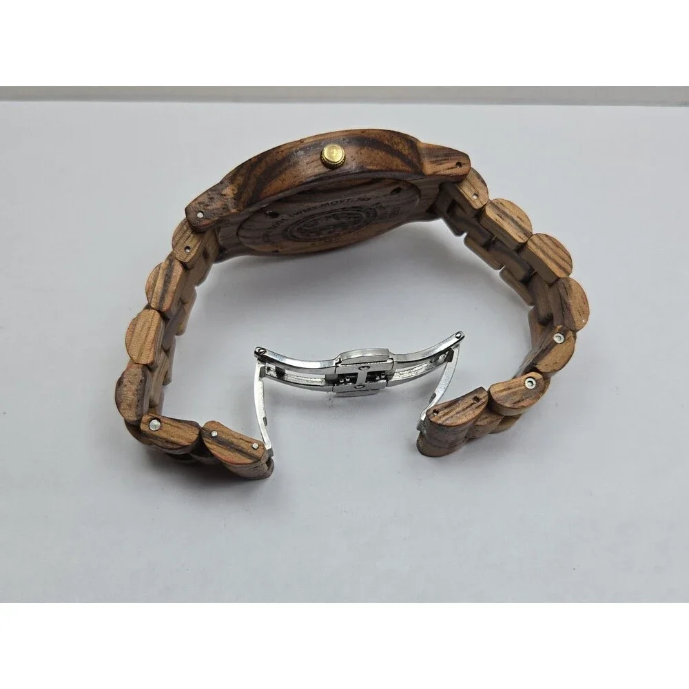 Mens Jord Frankie 45mm Zebrawood Champagne Swiss Quartz Watch New Battery
